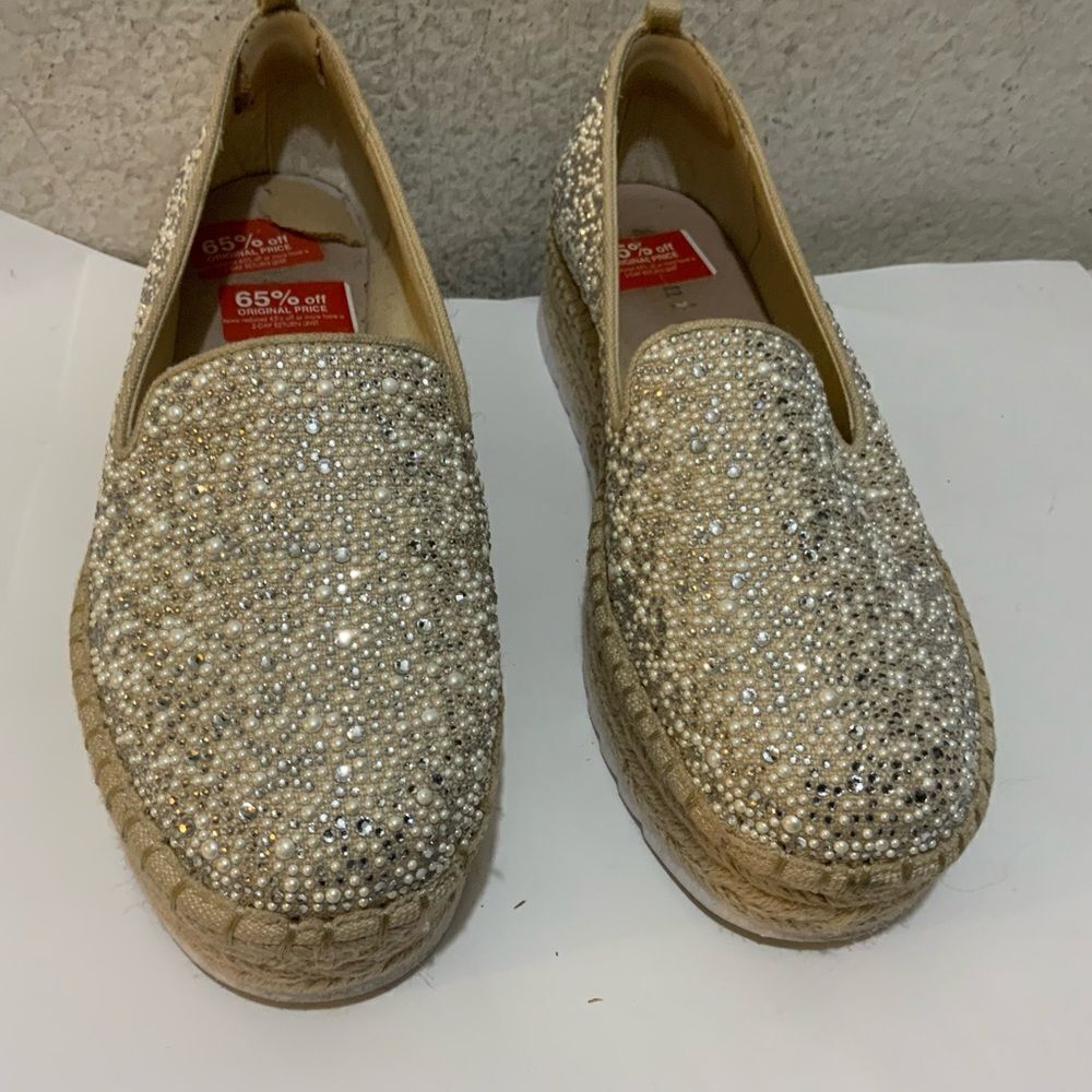 Gianni Bini Kaden Pearl Rhinestone Platform loafers women size 8